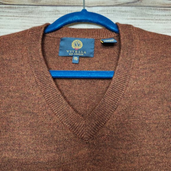 Viyella V-Neck Merino Wool Sweater Long Sleeve Brown Men's Size XXL - Picture 9 of 14